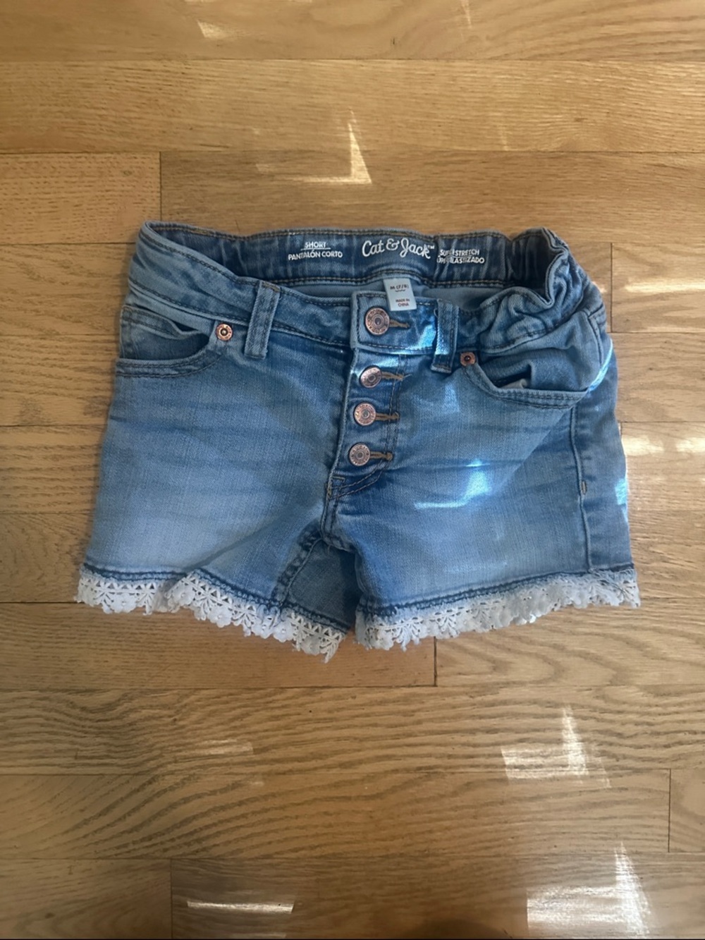 Cat & Jack Light Denim Shorts with White Lace Hem